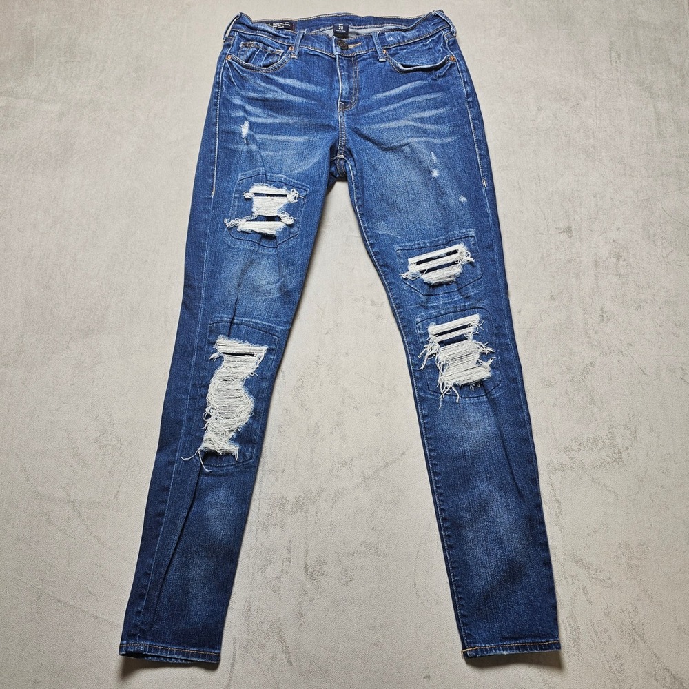 True Religion Halle Super Skinny Distressed Jeans Medium Wash Blue‎ Size 28